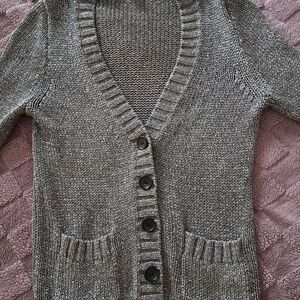 J. Crew Silver Metallic Button-Up Cardigan
